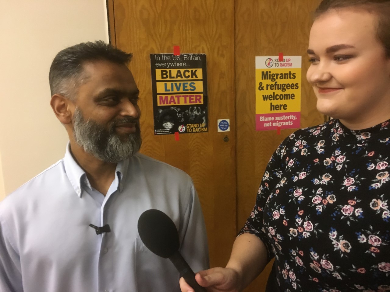 Bryony Hiscock and Moazzam Begg, at the Mechanics’ Institute