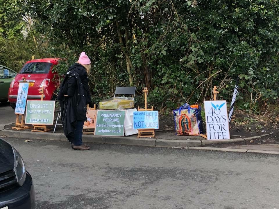 Protest posters outside Fallowfield Marie Stopes clinic Manchester