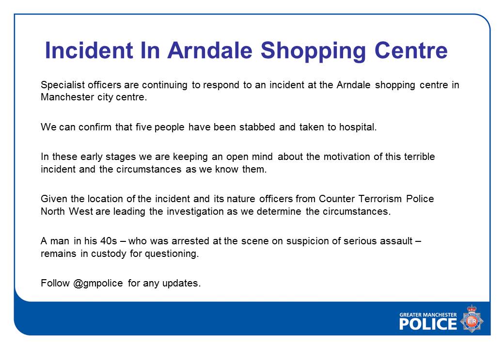 Statement by Greater Manchester Police on their investigation into the Arndale stabbings