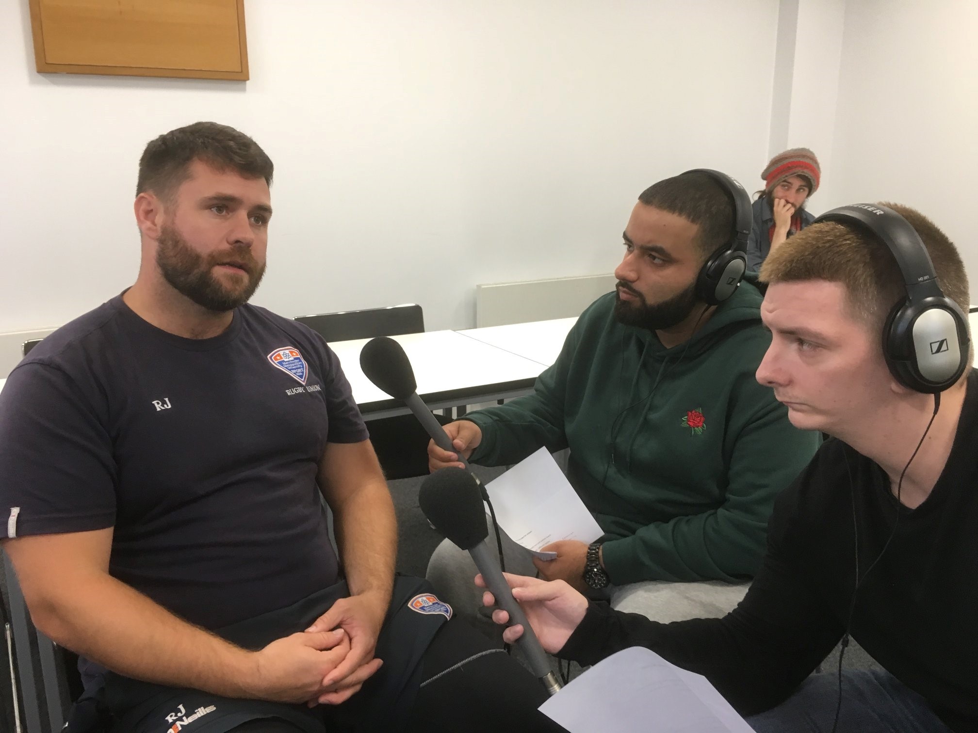 Rugby coach Rob Jones is a strong supporter of MMU Sports Journalism and actively encourages budding sports journalists to cover his teams. Here he’s being interviewed by students for their assignments in previous years.