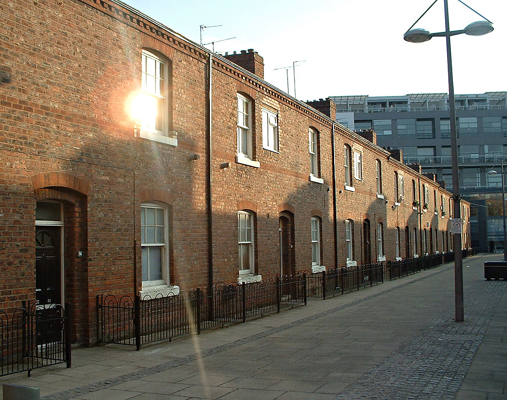 Street of terraced houses in Ancoats, Manchester