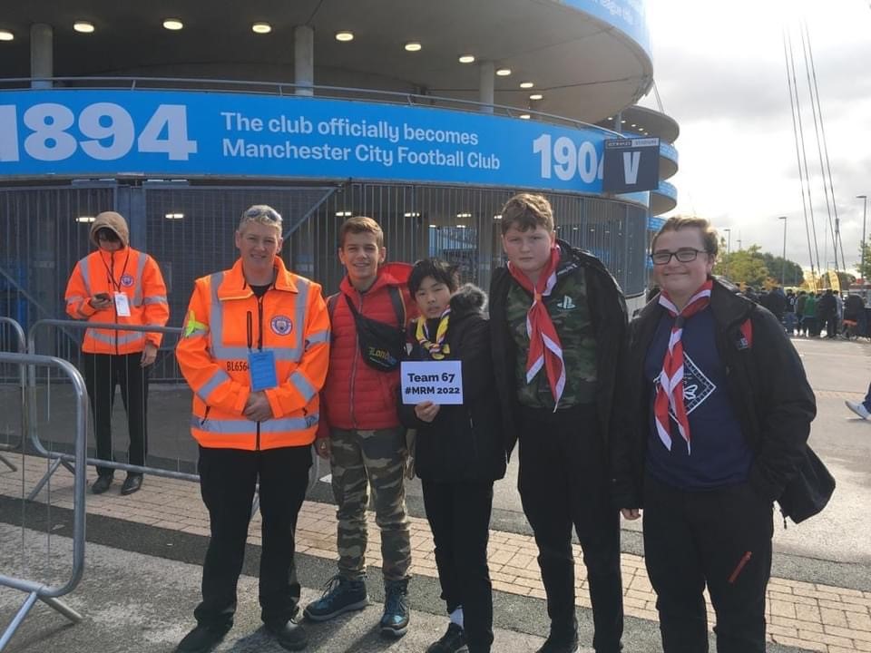 Scouts gathered outside the Etihad stadium during the world jamboree