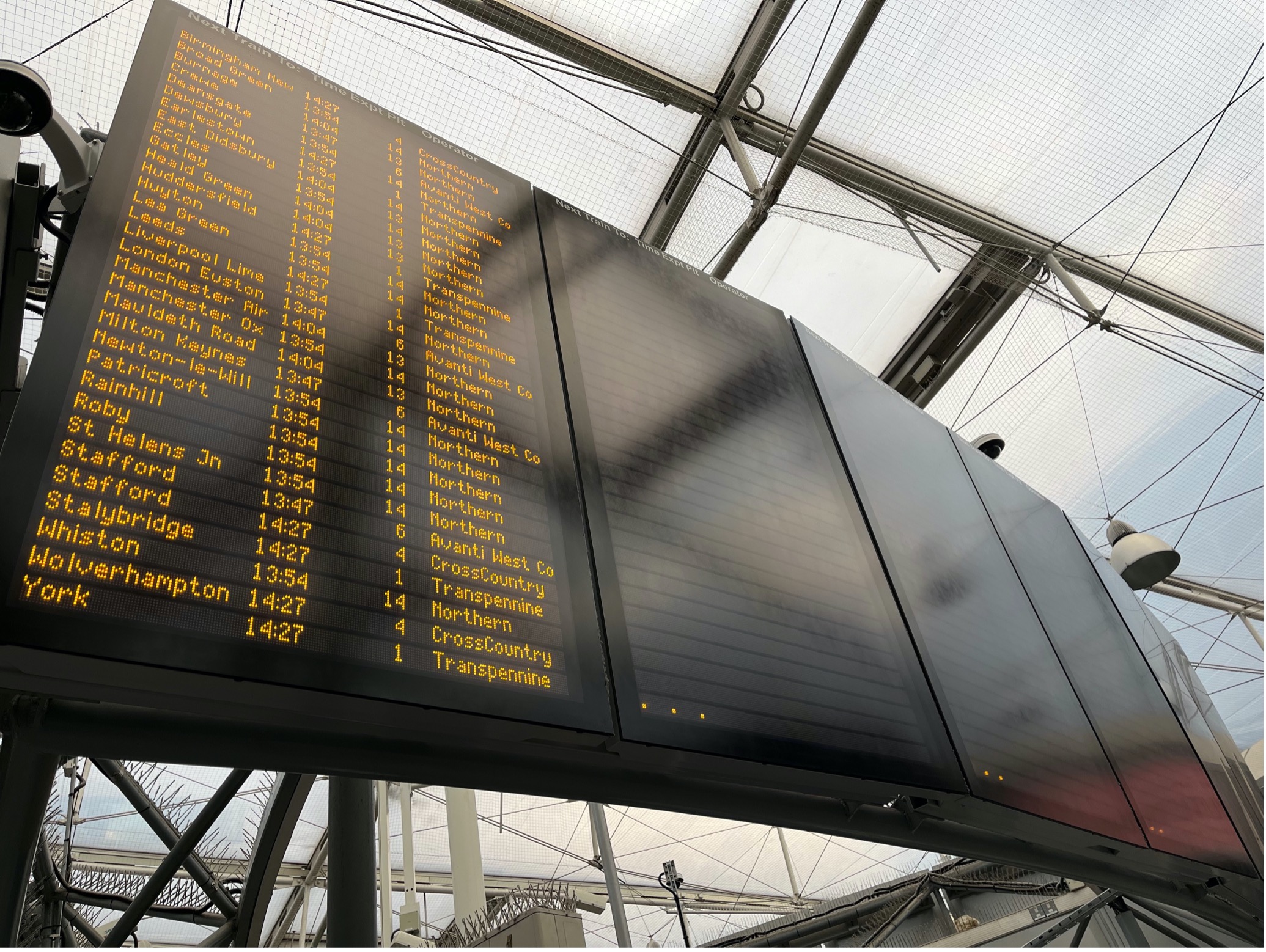 Empty boards at Manchester Piccadilly due to reduced trains