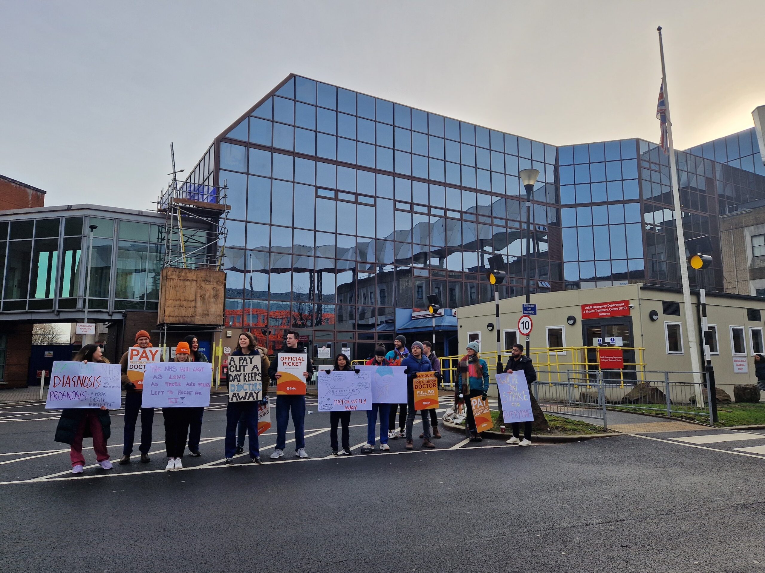 Junior Doctors striking outside Manchester Royal Infirmary