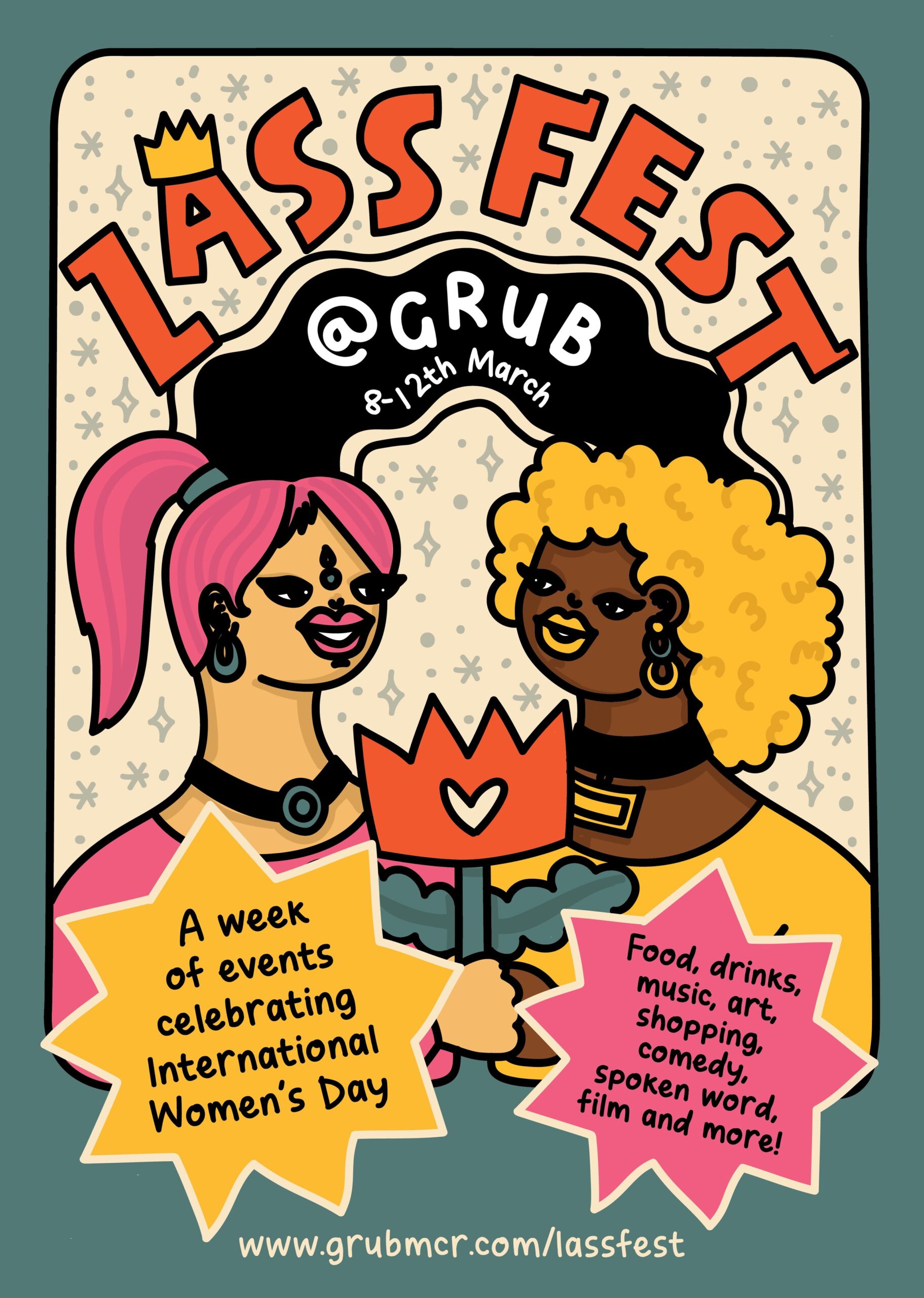 Lass Fest poster by GrubMCR Cheetham Hill 8/03/23
