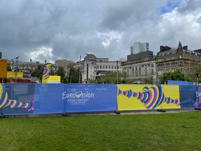 Banners stating Eurovision 2023 outside