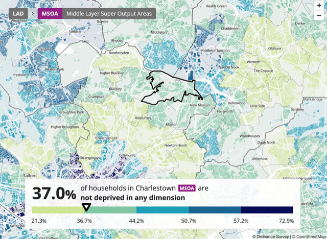 ONS map of Charlestown and its deprivation percentage 