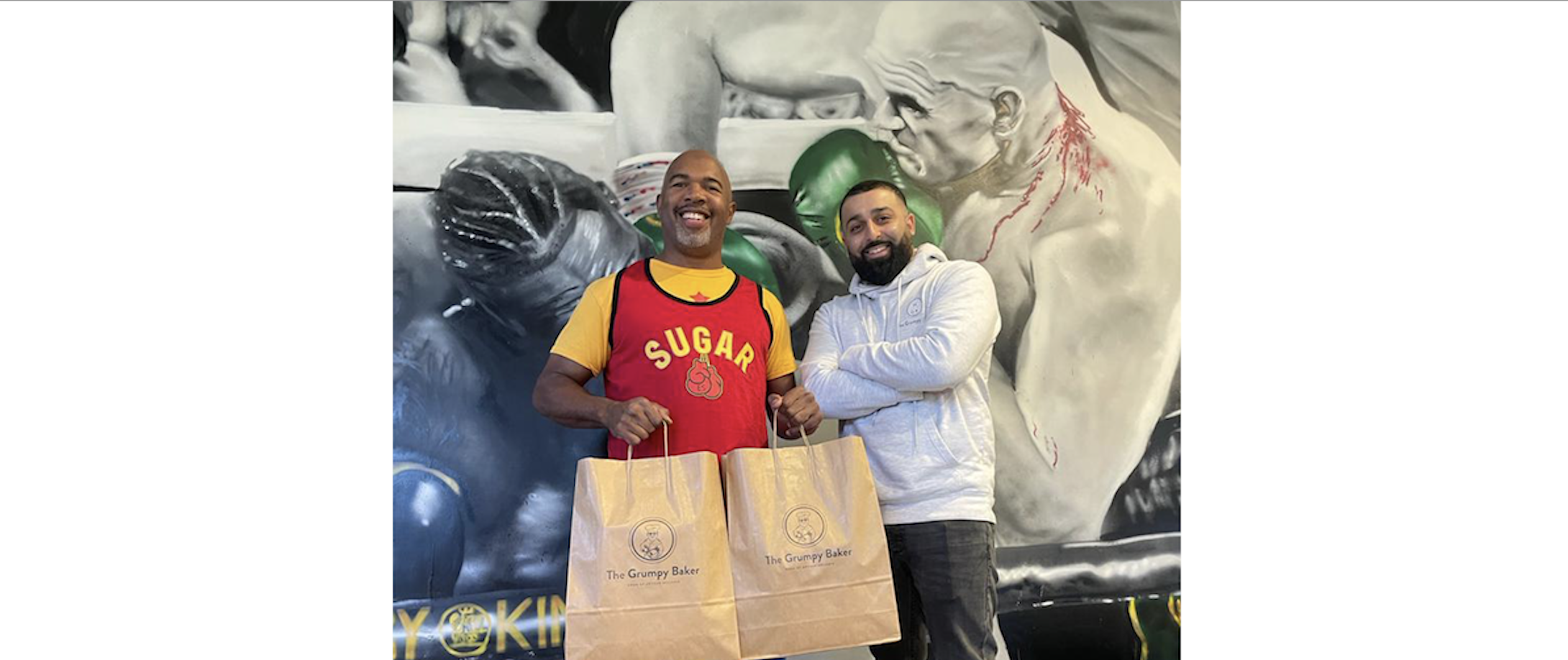World renowned boxing coach Sugar 'Kronk' Hill visits The Grumpy Baker Hamza Afzal