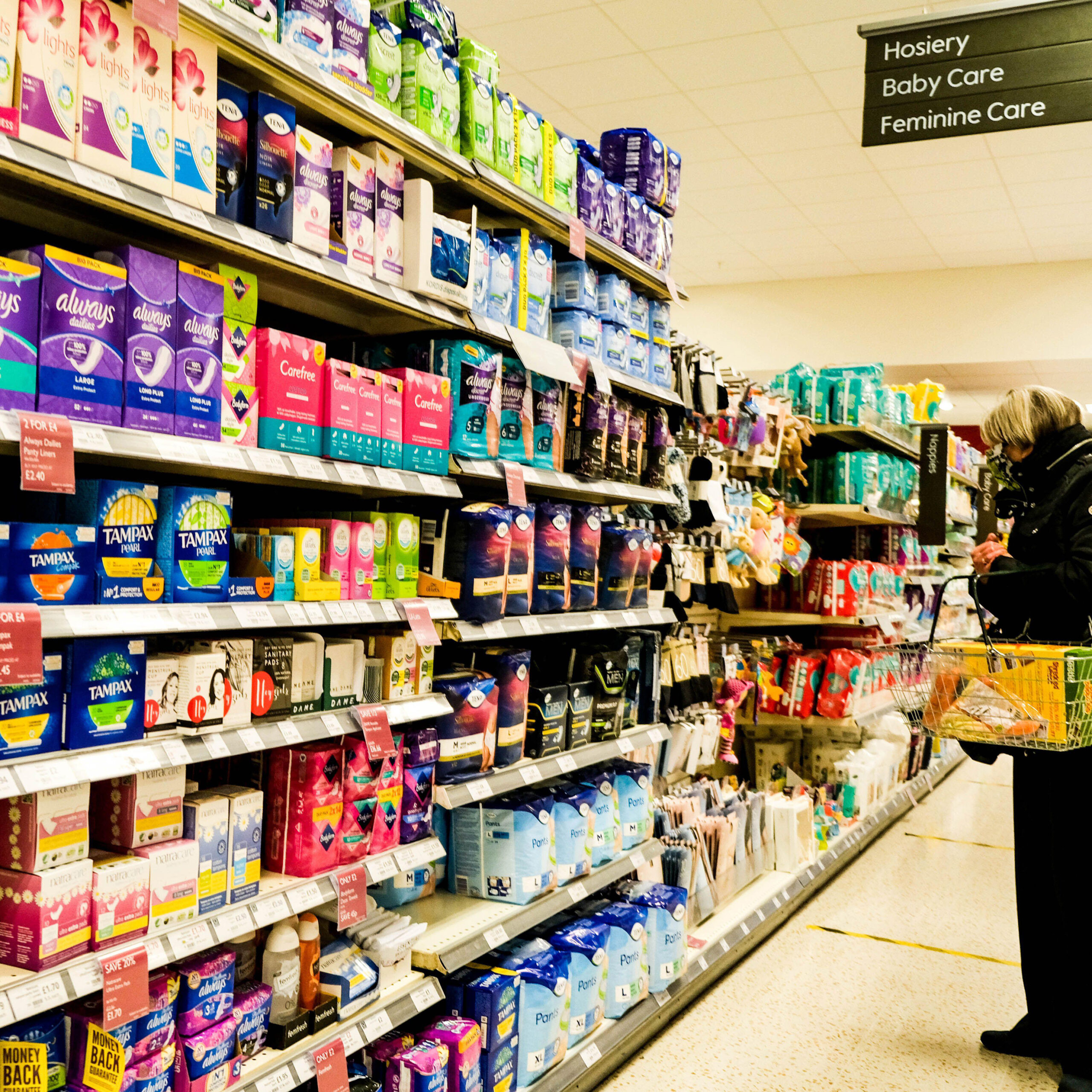 Generic image of period products at the supermarket