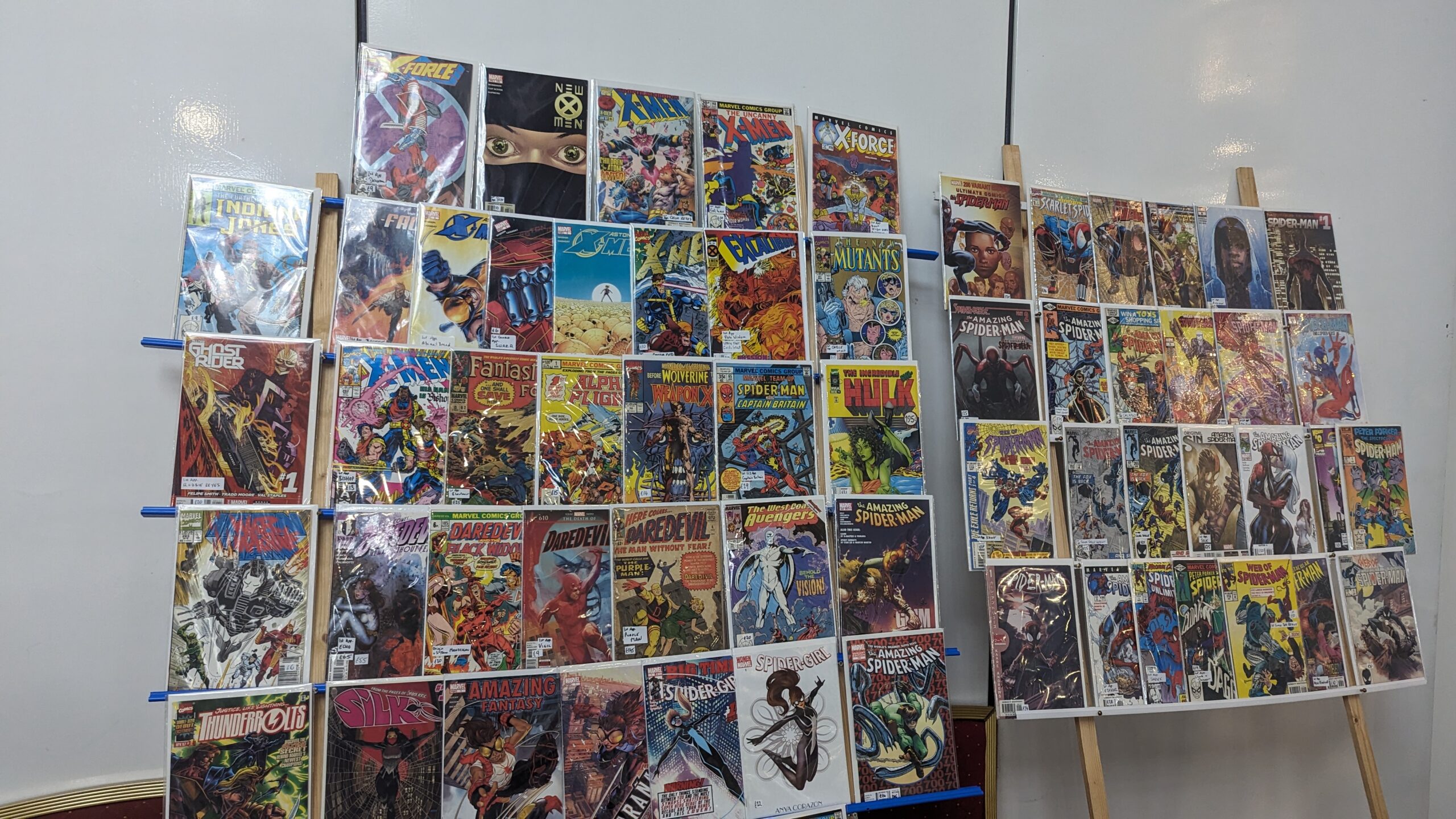 Simon Walkers comic display at his stall at Manchester comic and sci-fi fair