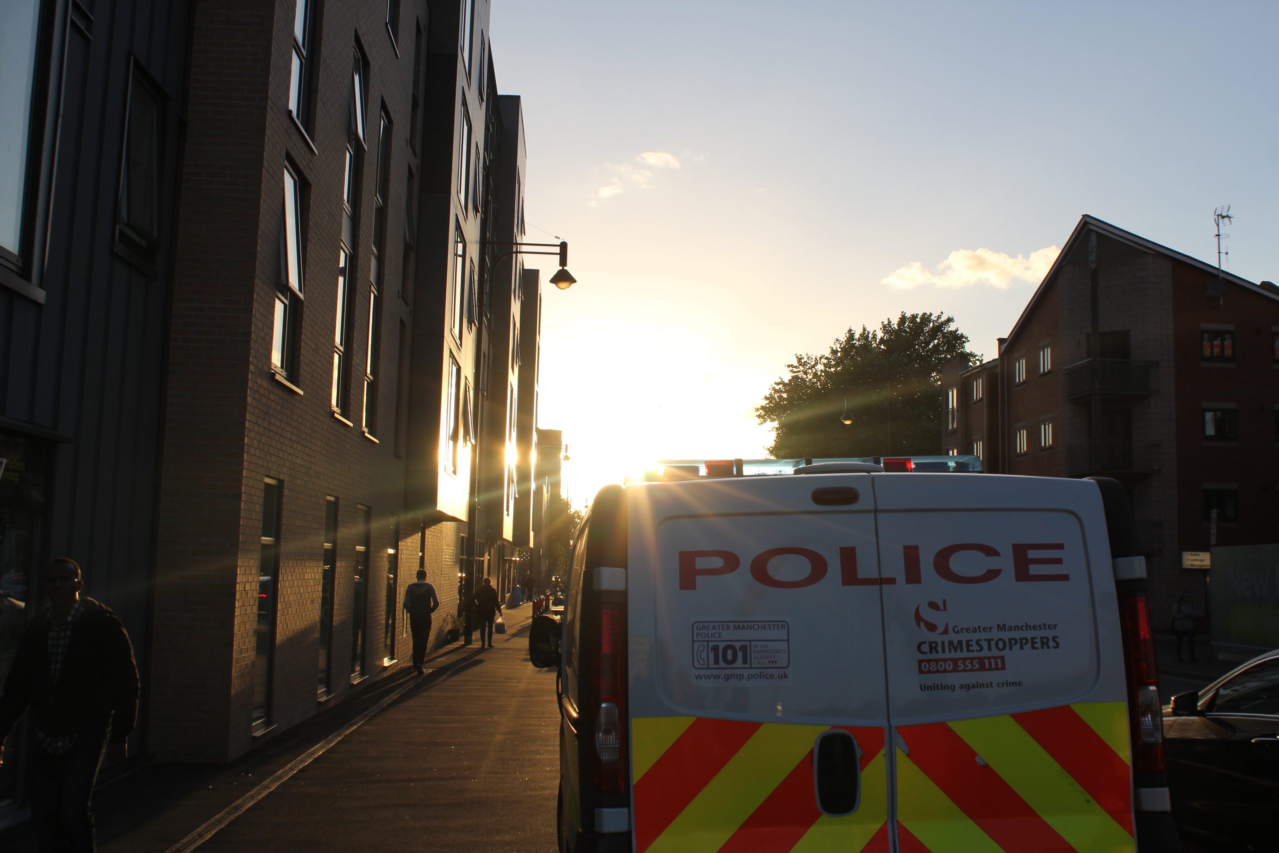Police van in the sunset