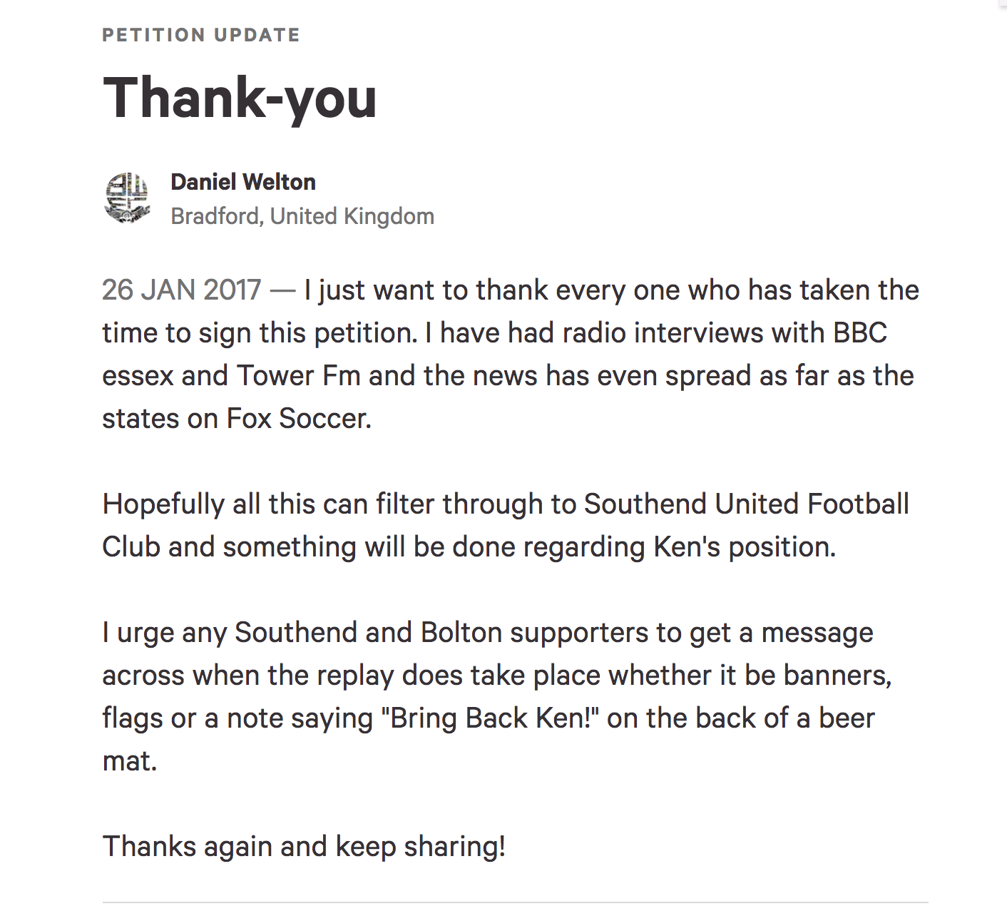 Petition to get sacked groundsman job back