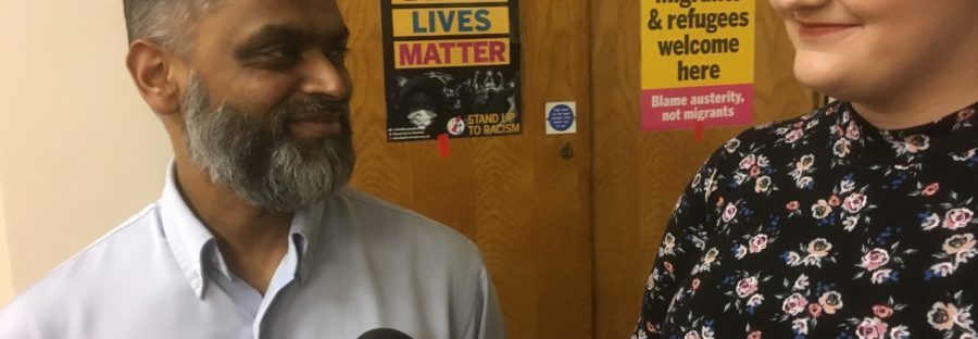 Bryony Hiscock and Moazzam Begg, at the Mechanics’ Institute