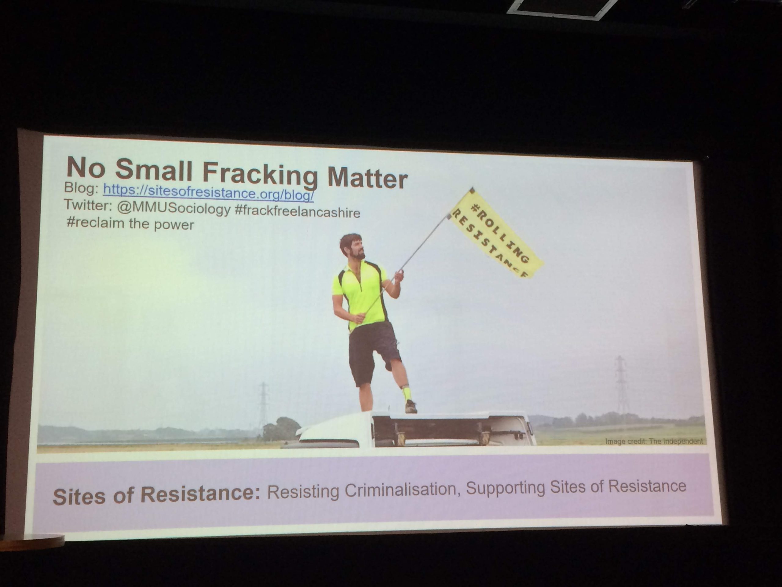 fracking protester on lorry at Preston New Road