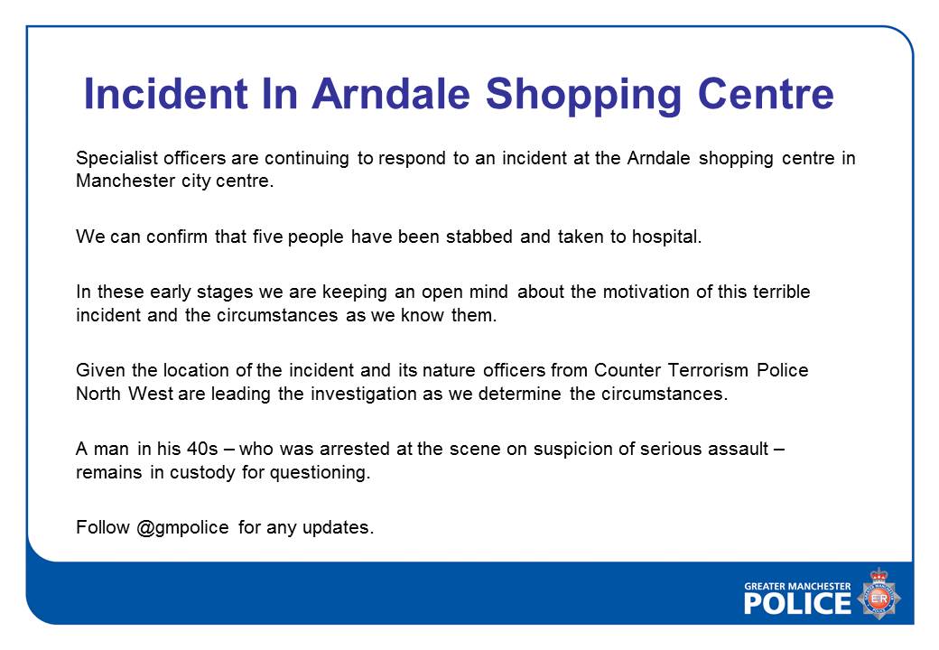 Statement by Greater Manchester Police on their investigation into the Arndale stabbings