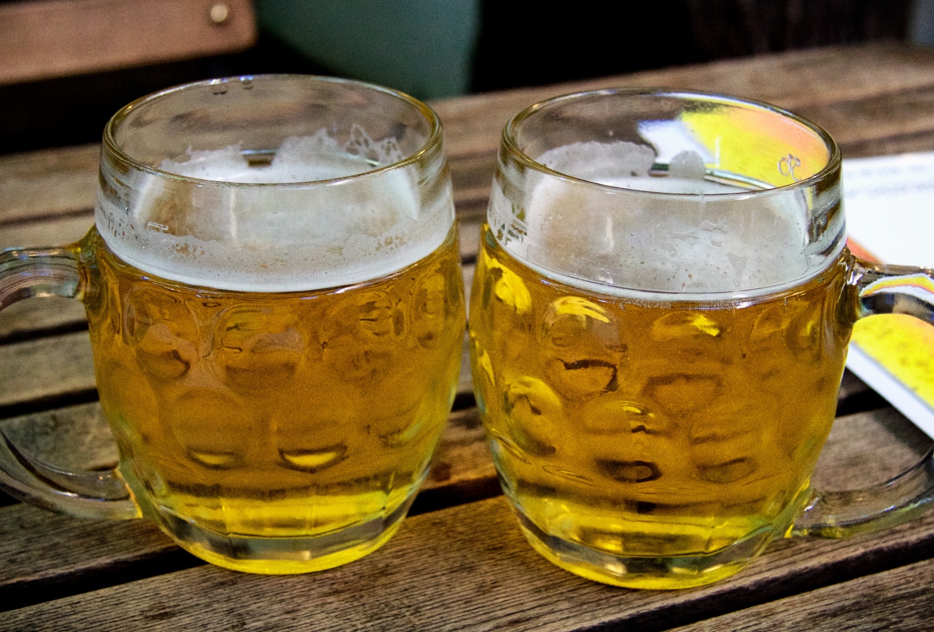 Half pints on pub table
