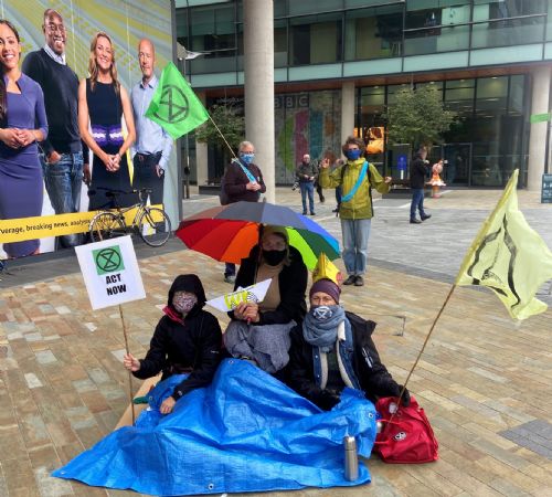 Extinction Rebellion at Media City (photo by Louise Garman)
