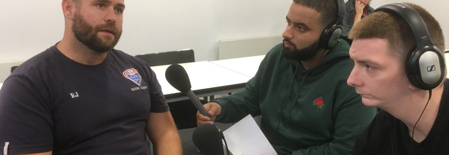 Rugby coach Rob Jones is a strong supporter of MMU Sports Journalism and actively encourages budding sports journalists to cover his teams. Here he’s being interviewed by students for their assignments in previous years.