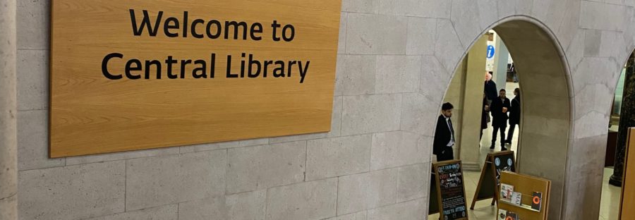 Sign at the entrance to Manchester central library