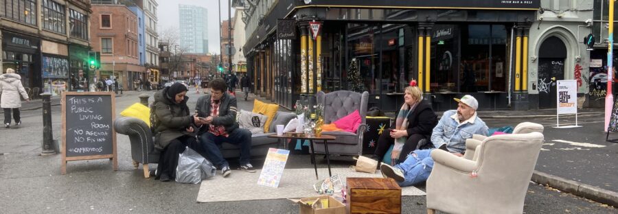 A pop up living room in Stevenson Square, Northern Quarter