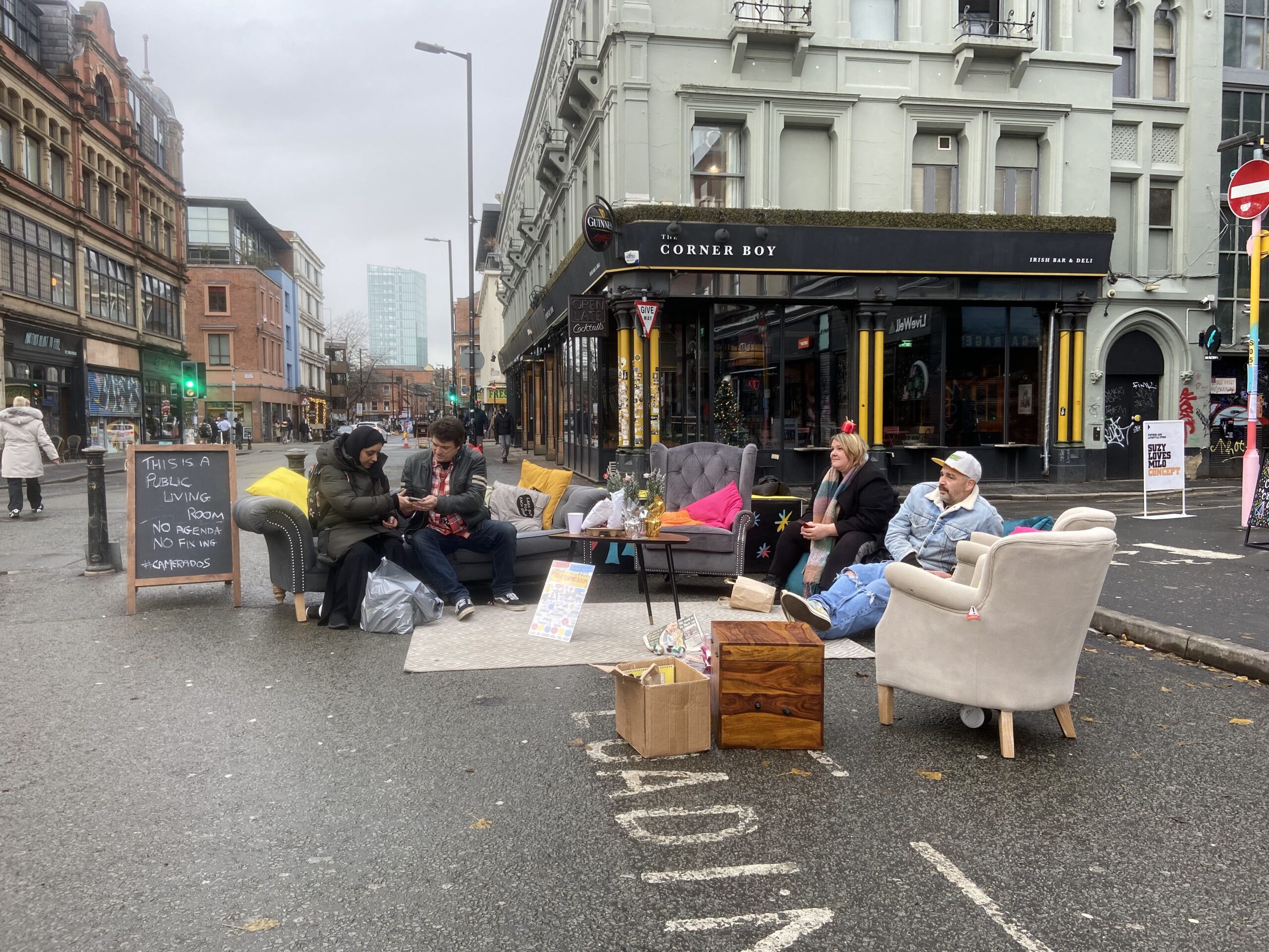 A pop up living room in Stevenson Square, Northern Quarter