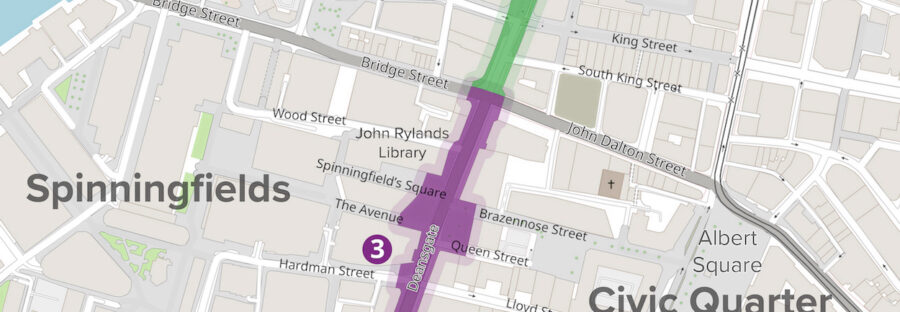 Map showing street of Deansgate by Manchester City Council