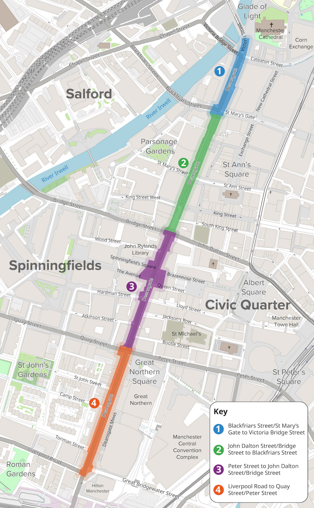 Map showing street of Deansgate by Manchester City Council