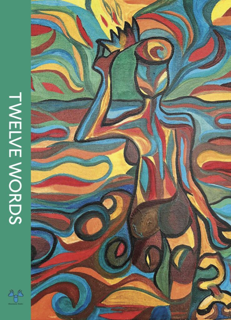 Image: Bluemoose Books Twelve Words book cover with painted woman holding crown
