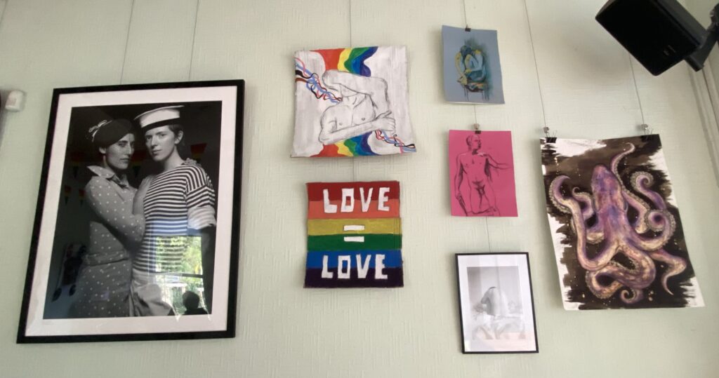 'Proud Hearts' exhibit Pride on the Range 2023 'Carlton Club' Whalley Range LGBTQ community arts crafts painting exhibition