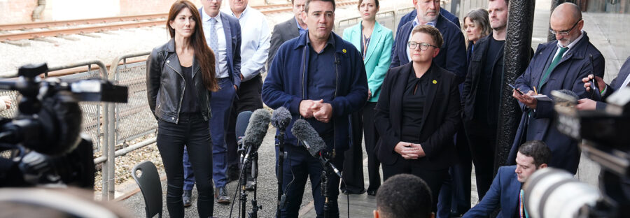Mayor of Greater Manchester Andy Burnham speaks a press conference at Museum of Science and Industry, Manchester, after Prime Minister Rishi Sunak axed plans for HS2 to run from Birmingham to Manchester during his speech at the Conservative party conference.