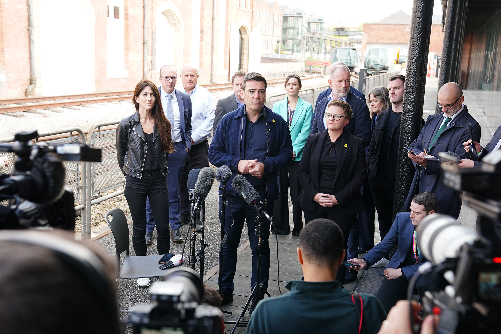 Mayor of Greater Manchester Andy Burnham speaks a press conference at Museum of Science and Industry, Manchester, after Prime Minister Rishi Sunak axed plans for HS2 to run from Birmingham to Manchester during his speech at the Conservative party conference.