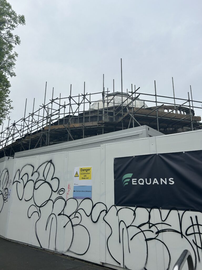 Chorlton library under construction following the announcement of its refurbishment