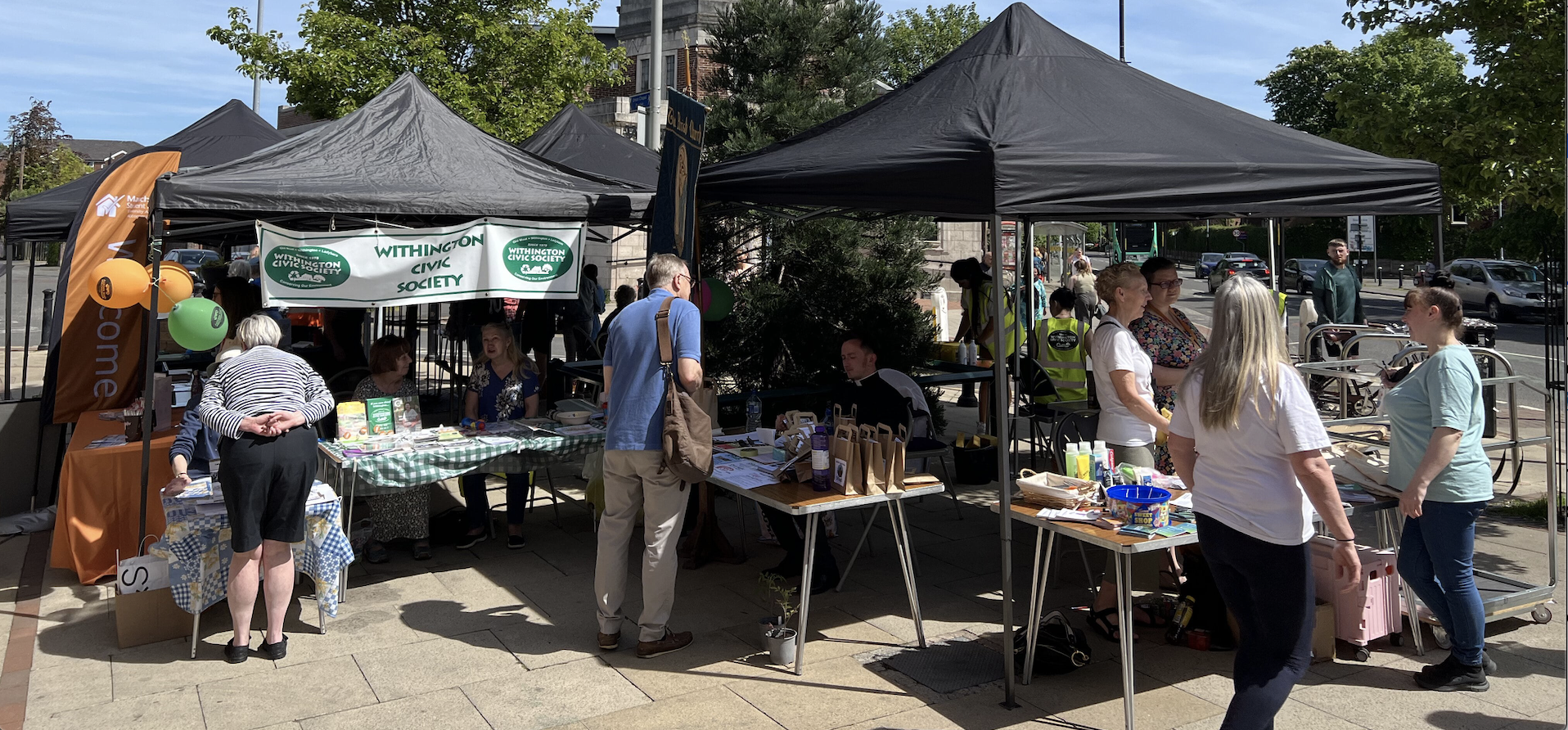 Stalls in Rutherford Place for Withington Village Action Day.
