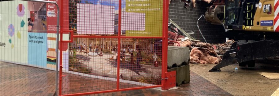Photo of the start of demolition for Wythenshawe redevelopments.